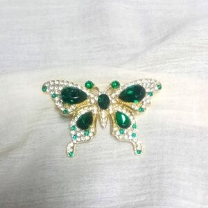 Elegant Green and Gold Butterfly Brooch